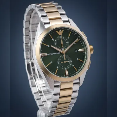Emporio Armani Chronograph Quartz Green Dial Two-Tone Men's Watch